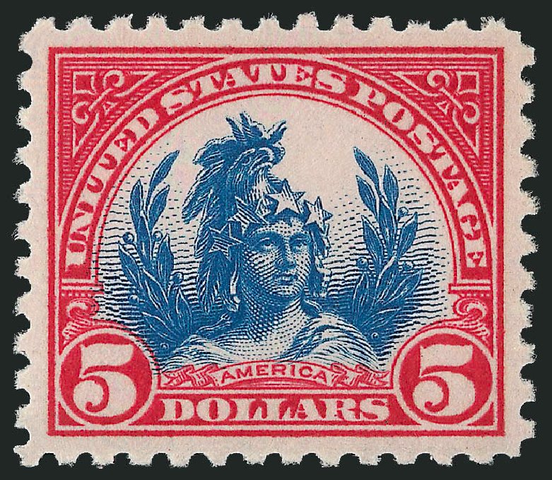 US Stamp Value Scott Cat. # 573 - US$5.00 1923 Freedom Statue Perf 11. Robert Siegel Auction Galleries, Sep 2009, Sale 968B, Lot 735