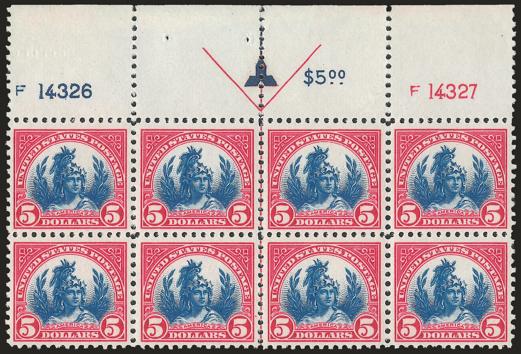 Prices of US Stamp Scott Catalogue # 573 - 1923 US$5.00 Freedom Statue Perf 11. Robert Siegel Auction Galleries, Apr 2010, Sale 984, Lot 995