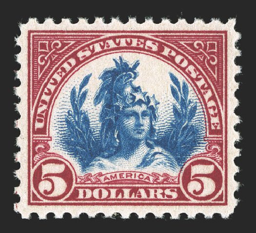 Price of US Stamps Scott 573 - 1923 US$5.00 Freedom Statue Perf 11. Spink Shreves Galleries, Nov 2012, Sale 141, Lot 195