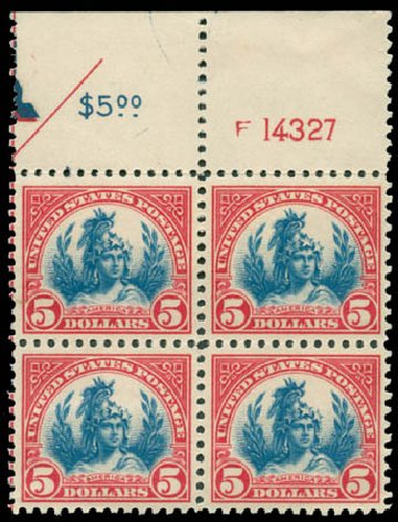 Prices of US Stamps Scott Cat. # 573 - 1923 US$5.00 Freedom Statue Perf 11. Matthew Bennett International, Jun 2008, Sale 328, Lot 1062