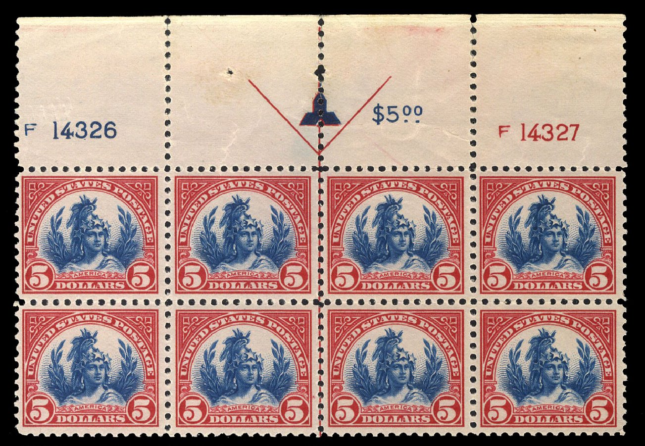 US Stamp Value Scott Catalog # 573: 1923 US$5.00 Freedom Statue Perf 11. Cherrystone Auctions, Sep 2012, Sale 201209, Lot 82