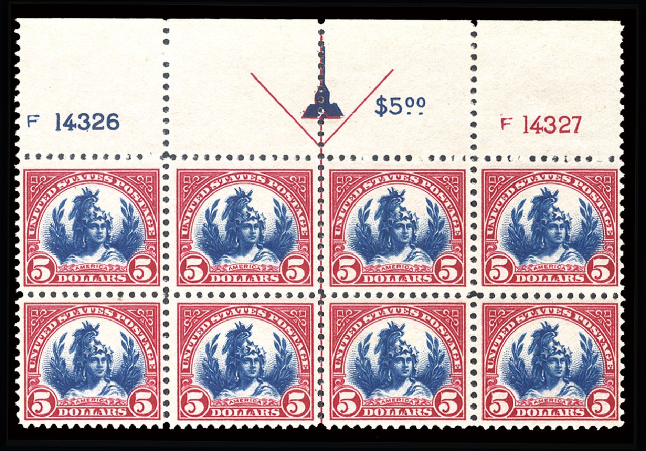 US Stamps Value Scott 573: US$5.00 1923 Freedom Statue Perf 11. Cherrystone Auctions, Sep 2013, Sale 201309, Lot 22
