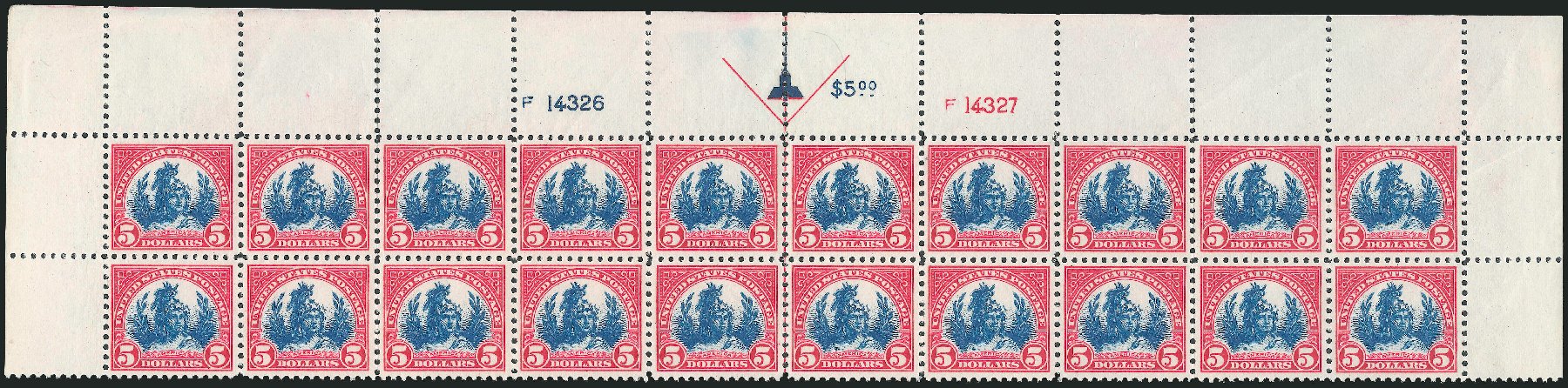 US Stamps Prices Scott Catalog #573: 1923 US$5.00 Freedom Statue Perf 11. Robert Siegel Auction Galleries, Oct 2011, Sale 1014, Lot 2072
