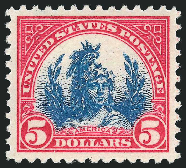 Cost of US Stamps Scott Cat. # 573: 1923 US$5.00 Freedom Statue Perf 11. Robert Siegel Auction Galleries, Jul 2013, Sale 1050, Lot 652