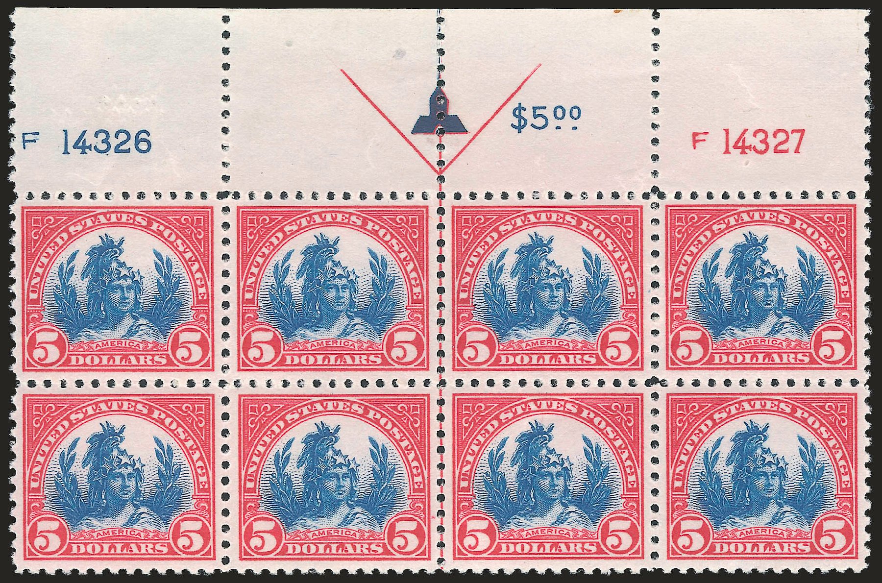 Value of US Stamp Scott # 573 - 1923 US$5.00 Freedom Statue Perf 11. Robert Siegel Auction Galleries, Sep 2009, Sale 976, Lot 2162