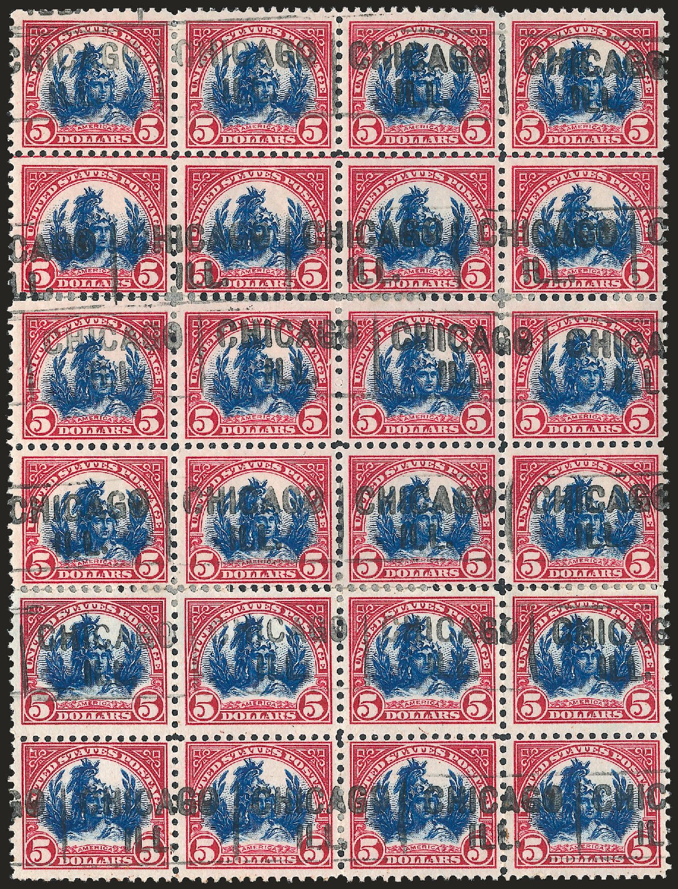 US Stamp Values Scott 573: US$5.00 1923 Freedom Statue Perf 11. Robert Siegel Auction Galleries, Apr 2010, Sale 984, Lot 1002