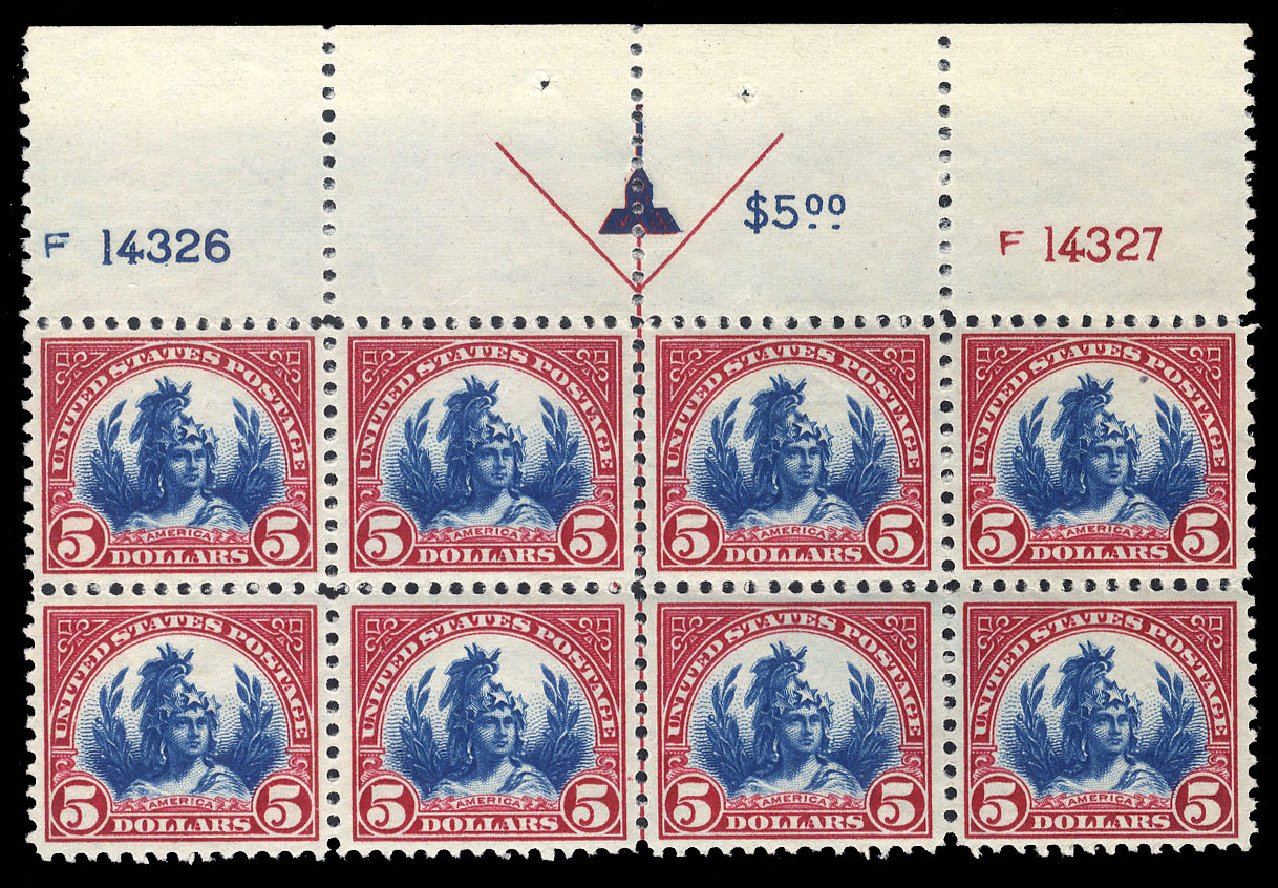 US Stamps Prices Scott Cat. 573: 1923 US$5.00 Freedom Statue Perf 11. Cherrystone Auctions, Mar 2009, Sale 200903, Lot 233