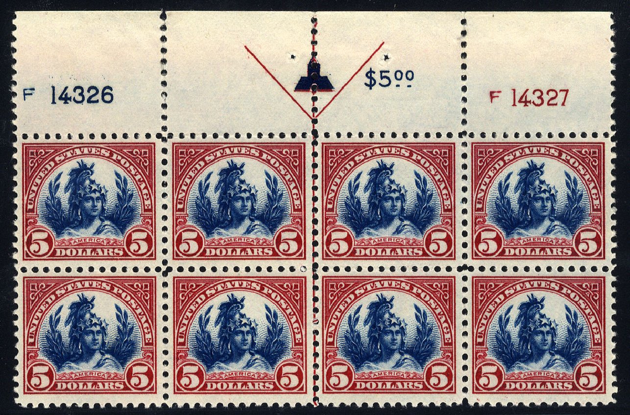 Prices of US Stamps Scott Catalogue #573: US$5.00 1923 Freedom Statue Perf 11. Cherrystone Auctions, Jul 2009, Sale 200907, Lot 163