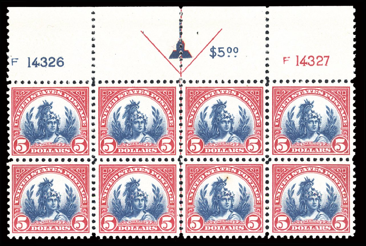 Cost of US Stamp Scott Catalogue 573 - US$5.00 1923 Freedom Statue Perf 11. Cherrystone Auctions, Jun 2012, Sale 201206, Lot 133