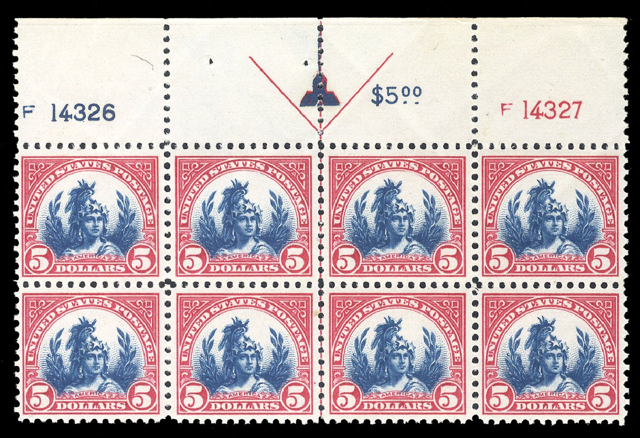 US Stamps Value Scott # 573 - US$5.00 1923 Freedom Statue Perf 11. Cherrystone Auctions, Jul 2013, Sale 201307, Lot 143