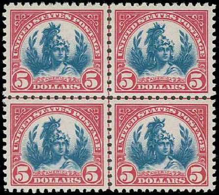 Price of US Stamp Scott # 573: US$5.00 1923 Freedom Statue Perf 11. H.R. Harmer, Nov 2013, Sale 3004, Lot 1313