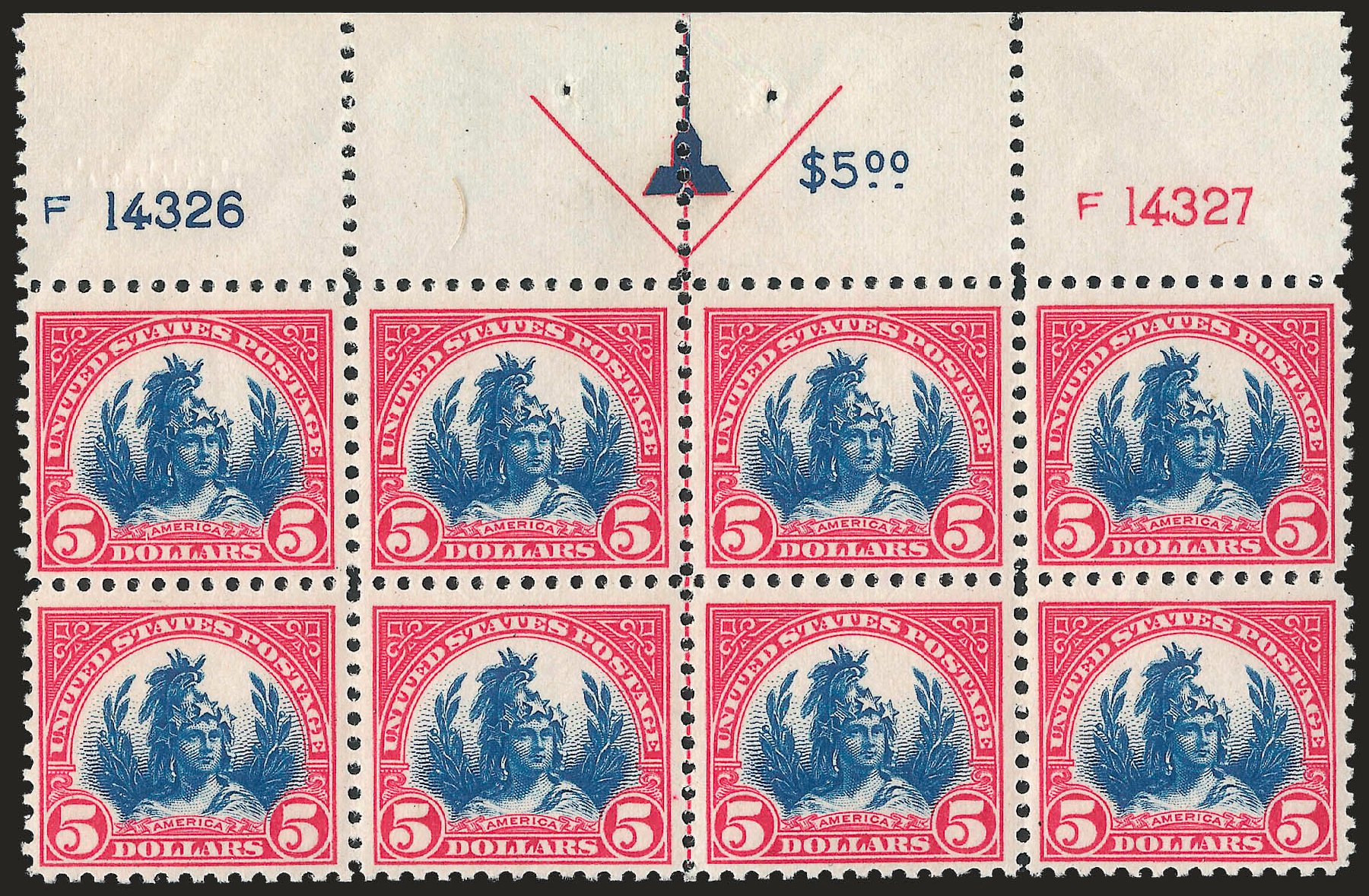 Cost of US Stamps Scott #573: 1923 US$5.00 Freedom Statue Perf 11. Robert Siegel Auction Galleries, Apr 2010, Sale 984, Lot 993