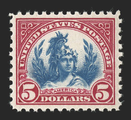 US Stamp Prices Scott Catalogue 573: 1923 US$5.00 Freedom Statue Perf 11. Spink Shreves Galleries, Nov 2012, Sale 141, Lot 193