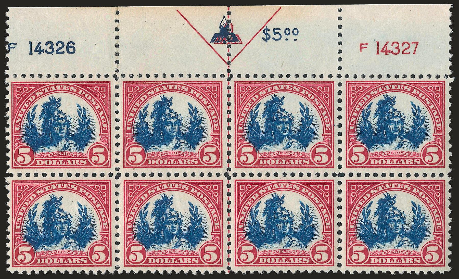 US Stamp Prices Scott Catalog #573 - 1923 US$5.00 Freedom Statue Perf 11. Robert Siegel Auction Galleries, Mar 2011, Sale 1007, Lot 2856
