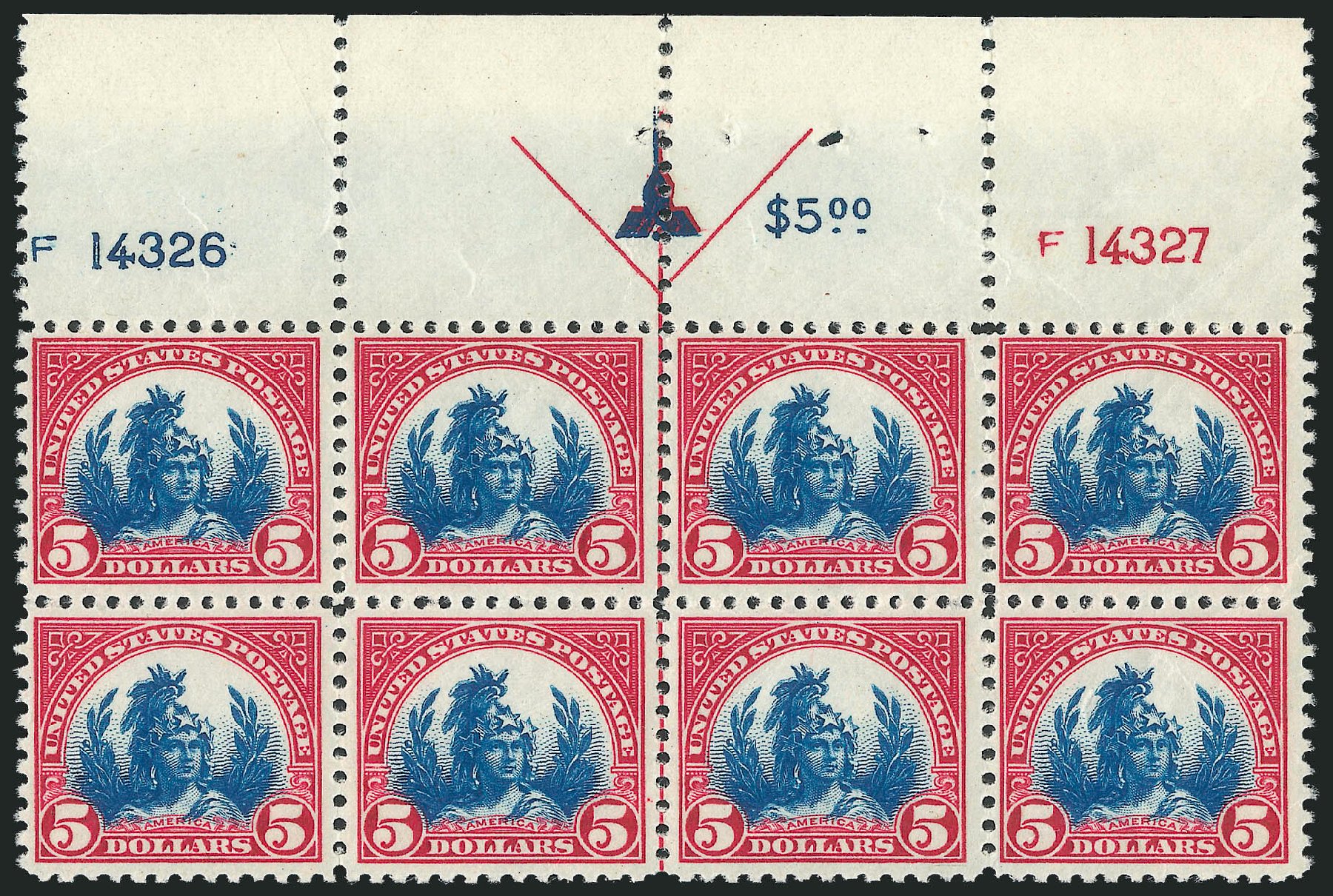 US Stamps Values Scott Cat. # 573 - 1923 US$5.00 Freedom Statue Perf 11. Robert Siegel Auction Galleries, Nov 2013, Sale 1061, Lot 4016