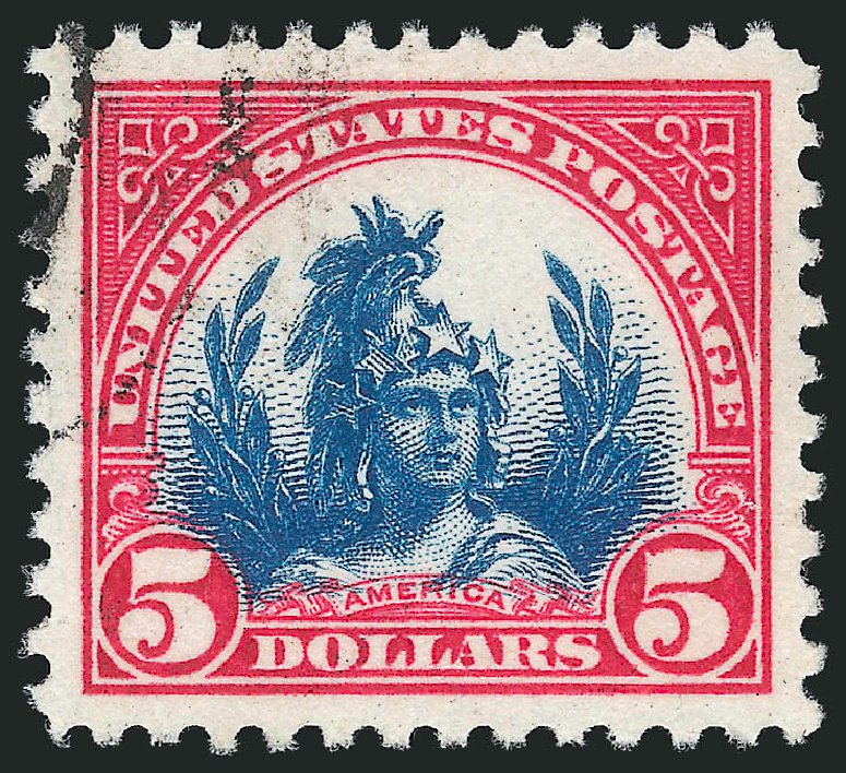 Value of US Stamp Scott Catalog #573 - 1923 US$5.00 Freedom Statue Perf 11. Robert Siegel Auction Galleries, Sep 2014, Sale 1078, Lot 606