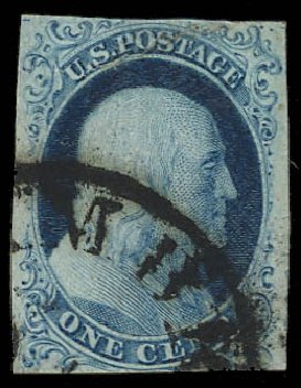 US Stamps Values Scott Catalog 5A: 1c 1851 Franklin. Daniel Kelleher Auctions, Apr 2012, Sale 629, Lot 149