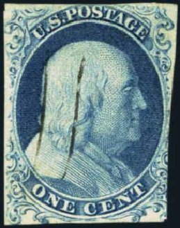 US Stamps Prices Scott # 6 - 1857 1c Franklin. Harmer-Schau Auction Galleries, Jan 2014, Sale 100, Lot 412