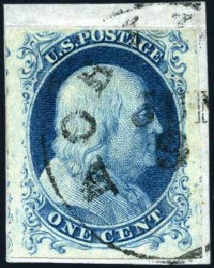 Value of US Stamp Scott Catalog 6: 1857 1c Franklin. Harmer-Schau Auction Galleries, Oct 2009, Sale 83, Lot 276