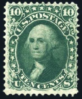 US Stamps Values Scott #62B: 1861 10c Washington. Harmer-Schau Auction Galleries, Jul 2010, Sale 86, Lot 348