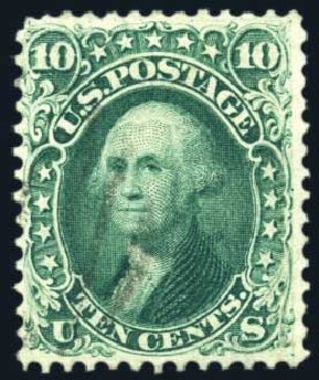 US Stamp Value Scott Catalog 62B: 10c 1861 Washington. Harmer-Schau Auction Galleries, Apr 2010, Sale 85, Lot 250