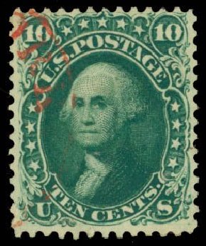 US Stamp Values Scott Catalog # 62B - 1861 10c Washington. Daniel Kelleher Auctions, Sep 2013, Sale 639, Lot 3170
