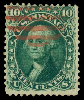 US Stamps Values Scott Catalog 62B: 1861 10c Washington. Daniel Kelleher Auctions, Dec 2013, Sale 640, Lot 91