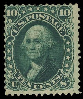 US Stamps Values Scott Cat. 62B: 1861 10c Washington. Daniel Kelleher Auctions, Aug 2012, Sale 631, Lot 754