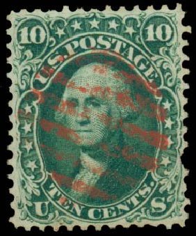 Values of US Stamp Scott Catalogue #62B - 10c 1861 Washington. Daniel Kelleher Auctions, Sep 2013, Sale 639, Lot 376