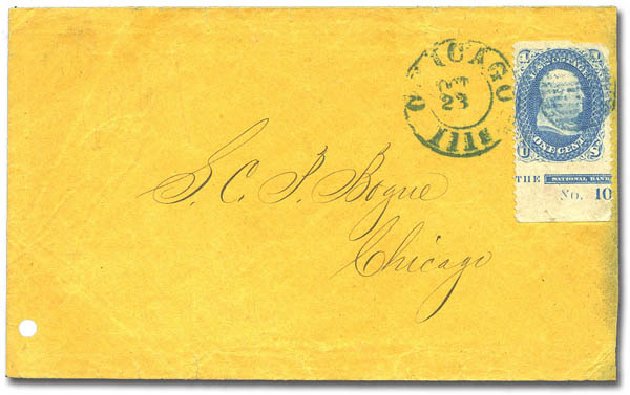 Value of US Stamps Scott Catalogue # 63 - 1861 1c Franklin. Matthew Bennett International, Feb 2015, Sale 351, Lot 57