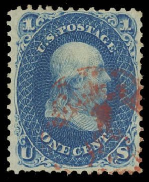 Values of US Stamp Scott Catalogue # 63 - 1861 1c Franklin. Daniel Kelleher Auctions, Oct 2012, Sale 632, Lot 977
