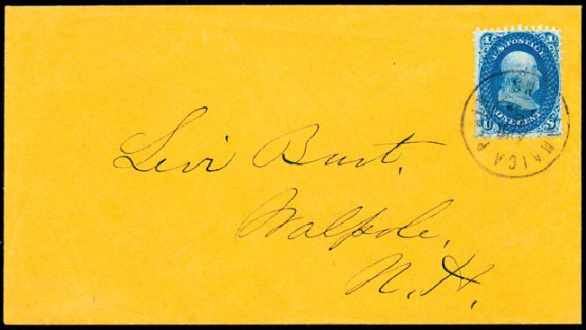 US Stamps Value Scott 63: 1c 1861 Franklin. Schuyler J. Rumsey Philatelic Auctions, Apr 2015, Sale 60, Lot 1517