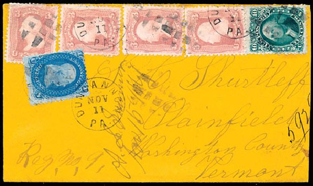 Prices of US Stamp Scott Catalog # 63 - 1861 1c Franklin. Schuyler J. Rumsey Philatelic Auctions, Apr 2015, Sale 60, Lot 1647