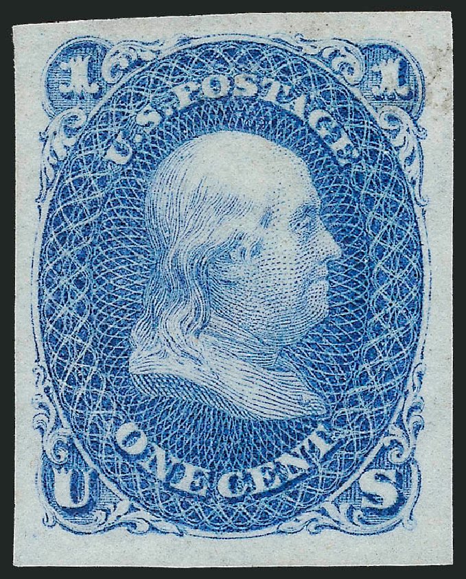 US Stamps Values Scott #63: 1861 1c Franklin. Robert Siegel Auction Galleries, Dec 2012, Sale 1037, Lot 1107