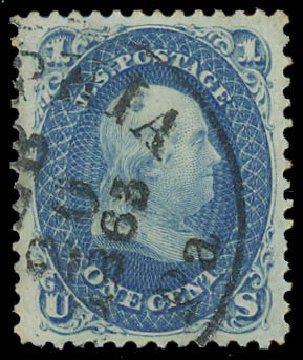 US Stamp Prices Scott Cat. 63 - 1861 1c Franklin. Daniel Kelleher Auctions, Jun 2012, Sale 630, Lot 1278