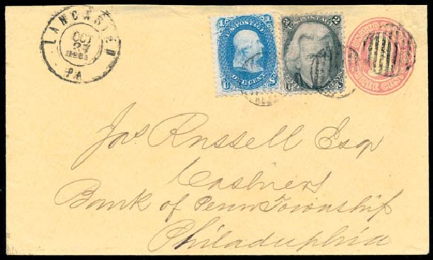 US Stamps Values Scott #63: 1861 1c Franklin. Schuyler J. Rumsey Philatelic Auctions, Apr 2015, Sale 60, Lot 1618