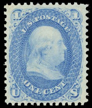 Values of US Stamps Scott #63 - 1c 1861 Franklin. Daniel Kelleher Auctions, Oct 2014, Sale 660, Lot 2079