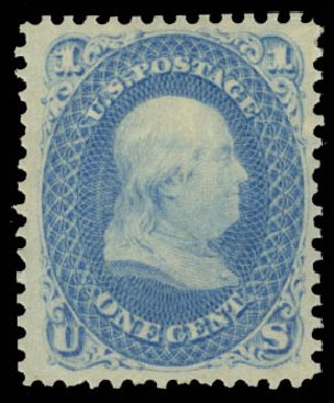 US Stamps Price Scott Cat. 63 - 1c 1861 Franklin. Daniel Kelleher Auctions, Jan 2015, Sale 663, Lot 1289