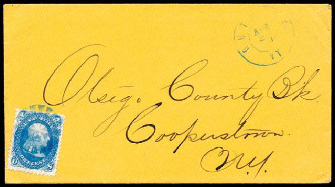 Cost of US Stamps Scott 63 - 1861 1c Franklin. Schuyler J. Rumsey Philatelic Auctions, Apr 2015, Sale 60, Lot 1789