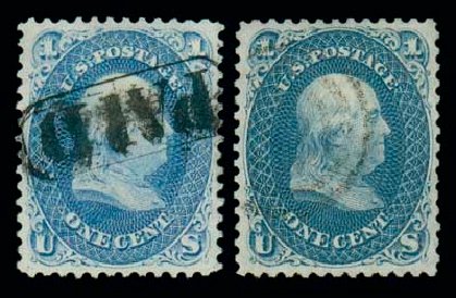 Prices of US Stamp Scott Cat. 63 - 1861 1c Franklin. Matthew Bennett International, Dec 2007, Sale 323, Lot 170