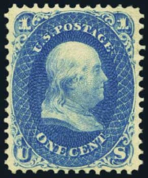 US Stamp Prices Scott Cat. #63 - 1c 1861 Franklin. Harmer-Schau Auction Galleries, Aug 2012, Sale 94, Lot 1080