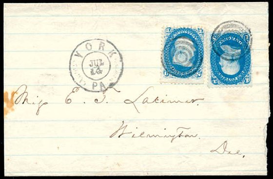 US Stamp Prices Scott Catalogue 63: 1c 1861 Franklin. Schuyler J. Rumsey Philatelic Auctions, Apr 2015, Sale 60, Lot 1790
