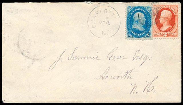 US Stamp Values Scott Catalogue # 63: 1c 1861 Franklin. Schuyler J. Rumsey Philatelic Auctions, Apr 2015, Sale 60, Lot 1621