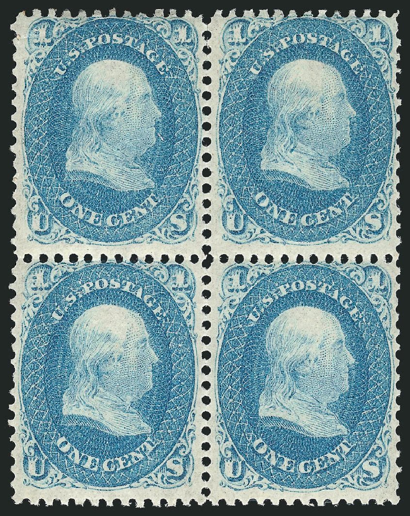 Prices of US Stamp Scott Cat. 63 - 1c 1861 Franklin. Robert Siegel Auction Galleries, Apr 2014, Sale 1068, Lot 71
