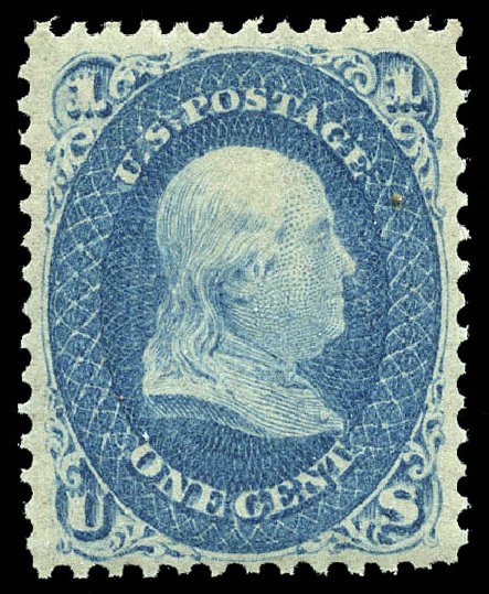US Stamp Value Scott Catalog 63 - 1c 1861 Franklin. Matthew Bennett International, May 2014, Sale 350, Lot 104