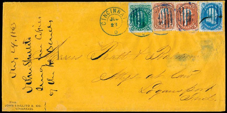 US Stamps Value Scott Cat. #63 - 1c 1861 Franklin. Schuyler J. Rumsey Philatelic Auctions, Apr 2015, Sale 60, Lot 1614