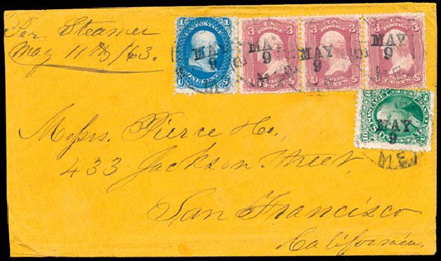Values of US Stamp Scott Catalog 63 - 1c 1861 Franklin. Schuyler J. Rumsey Philatelic Auctions, Apr 2015, Sale 60, Lot 1804