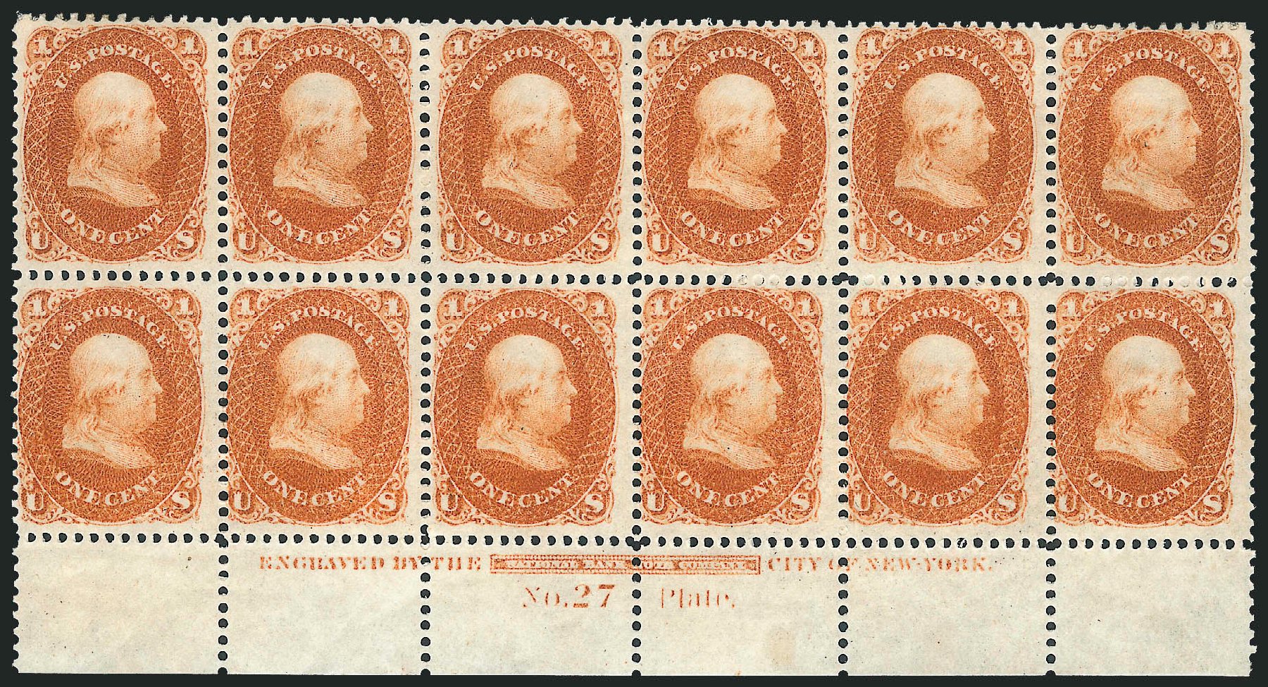 US Stamps Value Scott Catalogue # 63: 1861 1c Franklin. Robert Siegel Auction Galleries, Dec 2012, Sale 1037, Lot 1104