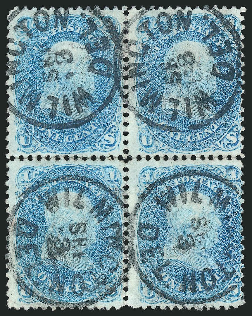 Cost of US Stamp Scott Catalogue 63 - 1861 1c Franklin. Robert Siegel Auction Galleries, Apr 2014, Sale 1068, Lot 84
