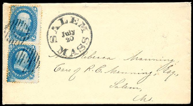 Value of US Stamp Scott Cat. 63 - 1c 1861 Franklin. Schuyler J. Rumsey Philatelic Auctions, Apr 2015, Sale 60, Lot 1525